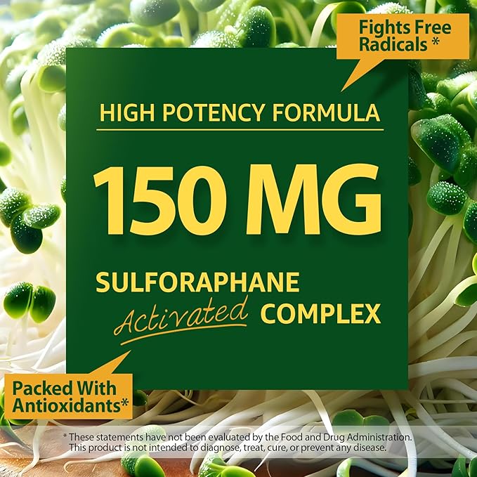 Liposomal Sulforaphane Supplement 150mg, from Broccoli Sprout Extract w/Myrosinase, Quercetin, Glutathione, Broccoli Supplement Gummies for Antioxidants Detox Cellular Brain Health, Chewable 60 Cts