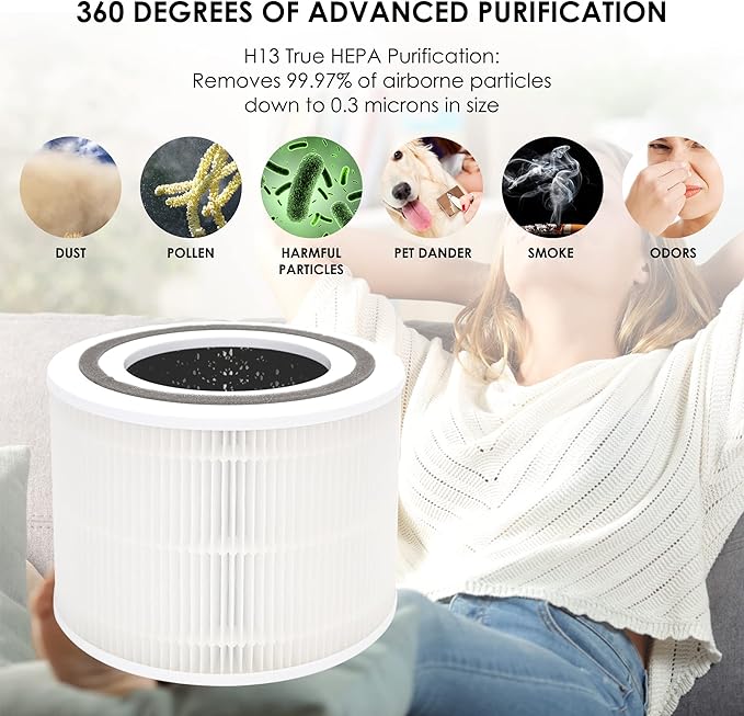 Flintar Core 300 Replacement Filters, Made in Taiwan, Compatible with LEVOIT Core 300-P, Core 300S Air Purifier, 3-in-1 H13 True HEPA Filter Replacement, Core 300-RF, 2-Pack