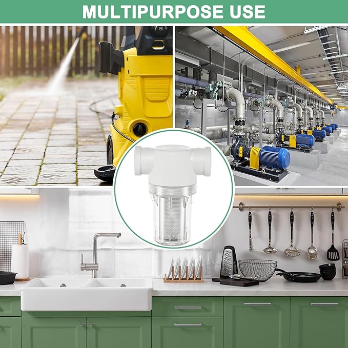 3-Pack Water Pump Strainer with 20 Mesh Stainless Steel Filter Screen, 3/4" Inch Female NPT in-line Strainer for Garden Hose Outdoor RV Water Tank Pressure Washer [White]