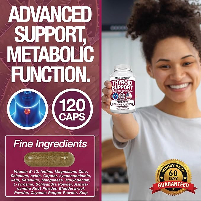 Thyroid Support Supplement with Iodine |120 Capsules to Help Body Mass & Improve Energy, Cardiovascular, Energy & Focus Formula | 14 Natural Vitamins