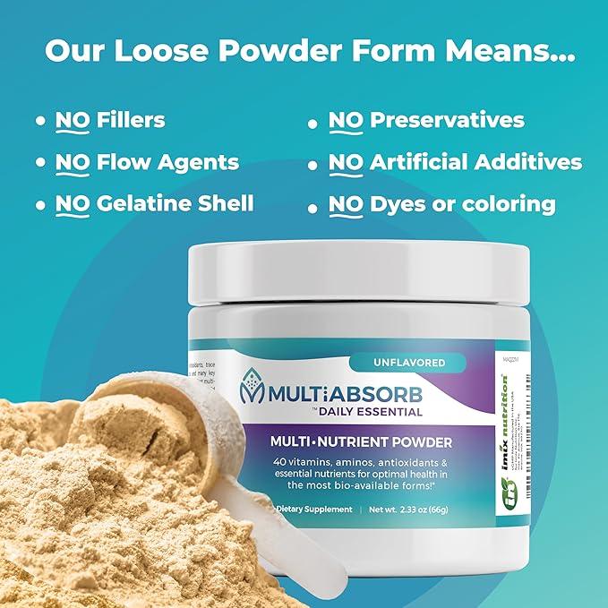 MultiAbsorb~Daily Essential, Multi-Nutrient Powder for Optimal Health, Vitamins, Minerals, Antioxidants, No Fillers or Preservatives, Natural, Non-GMO, 30 Servings (Unflavored)