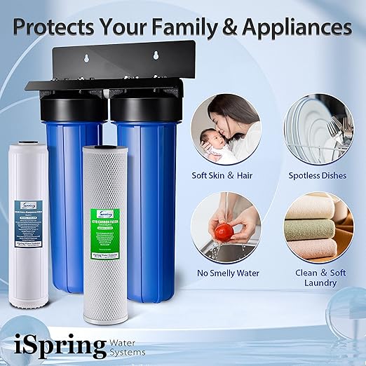 iSpring WGB22B-PB 2-Stage Whole House Water Filter System with 20" x 4.5" Sediment, Carbon, and Lead Reducing Water Filters, Model: WGB22B-PB