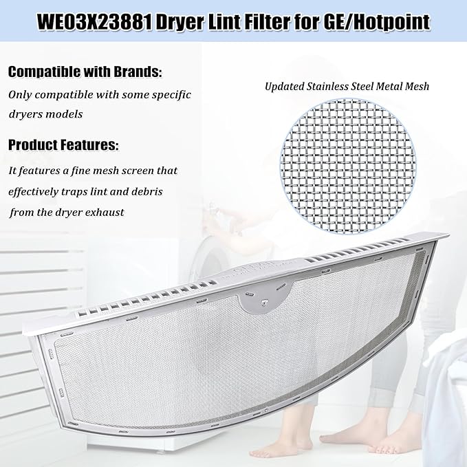 WE03X23881 Dryer Lint Filter for Dryer GTD33EASK0WW GTD42EASJ2WW GTD65GBSJ3WS Lint Filter Screen Assembly Replacement Parts 4476390 AP6031713 PS11763056