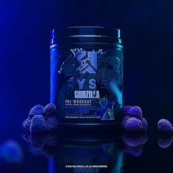 RYSE Godzilla X Noel Deyzel Pre Workout Powder - Blue Raspberry - 400mg Caffeine, High Stim Pre-Workout for Men & Women with Citrulline & Beta Alanine - Energy, Pump & Focus - 20/40 Servings