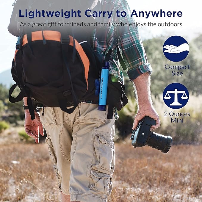 Membrane Solutions Straw Water Filter S1, NSF/ANSI 42&372&401 certificated, Survival Filtration Portable Gear, Emergency Preparedness, Supply for Drinking Hiking Camping Team Family Outing