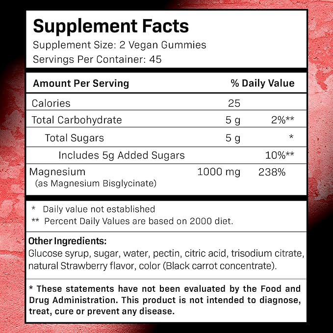 Magnesium Glycinate Gummies, 1000 mg - Magnesium Supplement to Support Relaxation, Heart Health - Chewable Calm Magnesio Gummies for Adults, Glicinato De Magnesio - Strawberry Flavor - Pack of 2