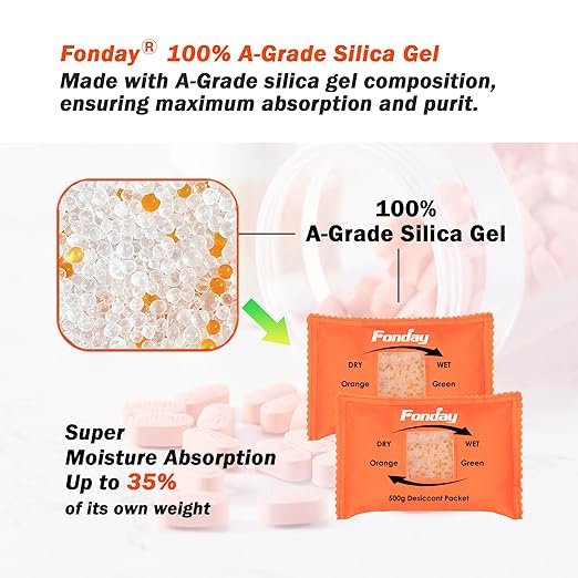 2 x 500Gram Fonday Rechargeable Silica Gel Car Dehumidifier Fast Reactivate Desiccant Bags, Large for Gun Safe Closet Basement Garage Storage Moisture Absorber