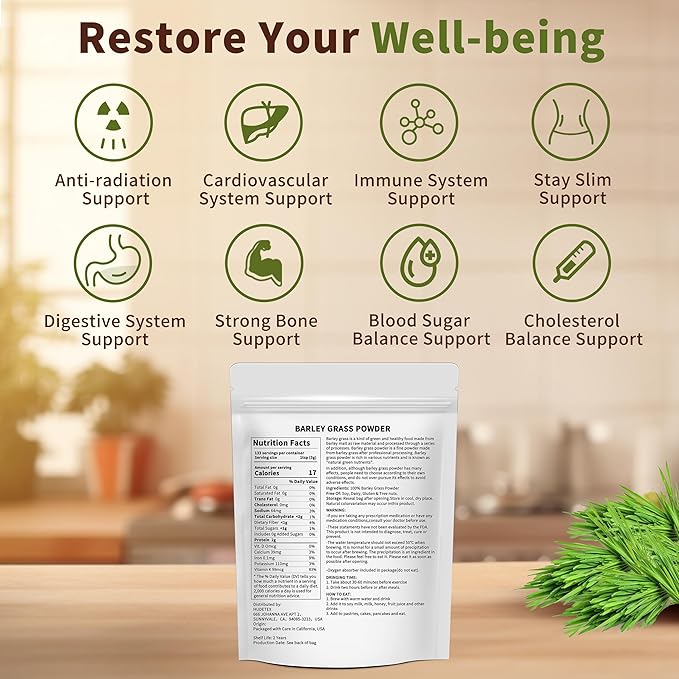 Hudetex Barley Grass Juice Powder 14 oz - 100% Pure Wheatgrass Powder, Supports Cardiovascular, Liver and Digestive Function, Vegan, No Maltodextrin & Sugar.
