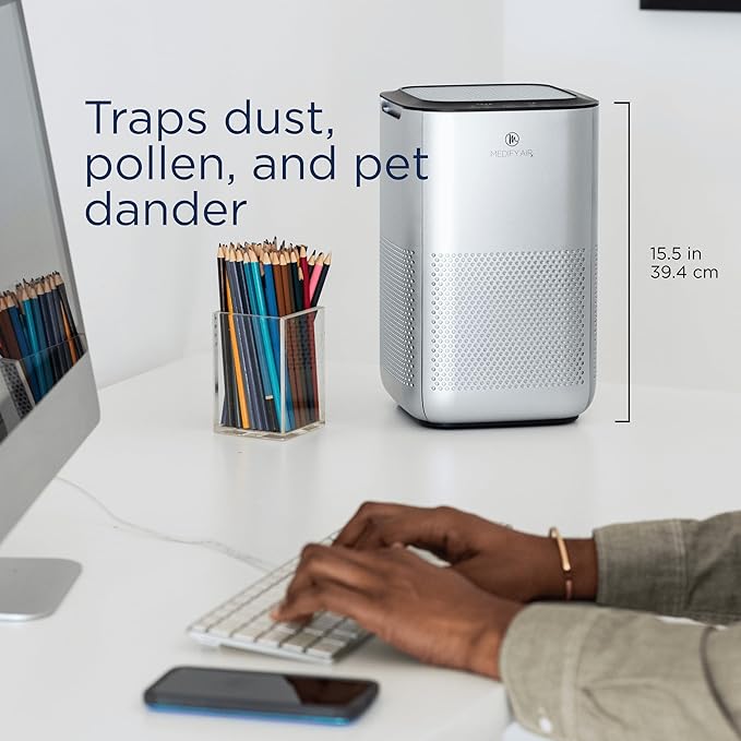 Medify MA-15 Air Purifier with True HEPA H13 Filter | 585 ft² Coverage in 1hr for Allergens, Smoke, Wildfires, Dust, Odors, Pollen, Pet Dander | Removal to 0.1 Microns | Silver, 2-Pack
