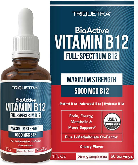BioActive Vitamin B12 5000 mcg | Contains 3 BioActive Forms B12 Plus Methylfolate Cofactor - Methyl B12, Adenosyl B12 & Hydroxy B12 | Sublingual Form, Cherry Flavor, Organic, Vegan (60 Servings)