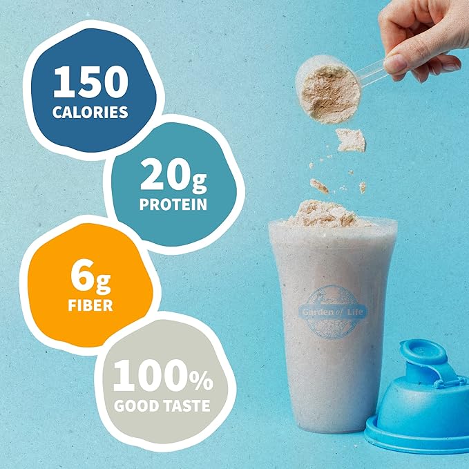 Tasty Organic Lightly Sweet Meal Replacement Shake Vegan - Garden of Life 20g Complete Plant Based Protein, Greens, Rice Protein, Pro & Prebiotics for Easy Digestion, Non-GMO Gluten-Free, 1.2 LB