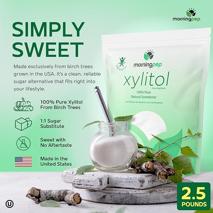 Morning Pep Pure Birch Xylitol (Keto Diet Friendly) Sweetener with no aftertaste 2.5 LBs (Not From Corn) NON GMO KOSHER GLUTEN FREE PRODUCT OF USA. 40 OZ