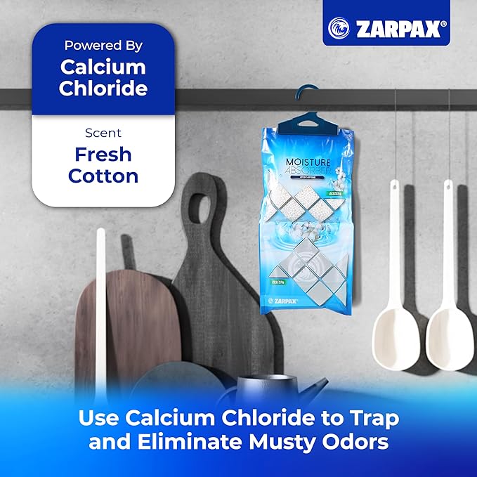 Hanging Moisture Absorber Fresh Cotton 10.6 oz/300g | Moisture Absorbing Bags for Bathroom, Closet, Kitchen & Vehicles | Removes Moisture, Humidity & Odors | Portable Dehumidifier | Set Of 20