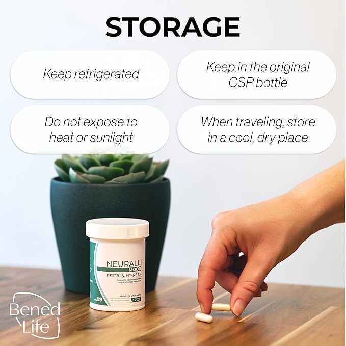 Bened Life Neuralli Mood with PS128 for Stress Relief & Recovery via The Gut-Brain Axis (90-Day Supply), Ages 18+ - 3 Bottles (180 Capsules)