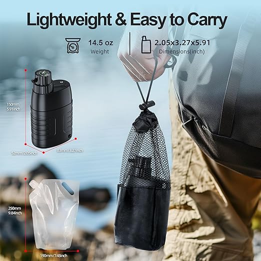 Electric Portable Water Purifier Survival, 0.01 Micron 6-Stage Water Purification System Water Filter for Outdoor Camping Backpacking Hiking Travel Emergency, One Extra Filter Included