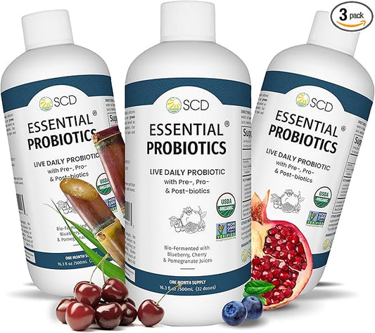 SCD Essential Probiotics for Women, Men, Kids and Toddlers, Live Probiotic for Digestion and Immunity, Gut Health Liquid Probiotic Supplement with 11 Strains – 16.3 fl oz (3 Pack)