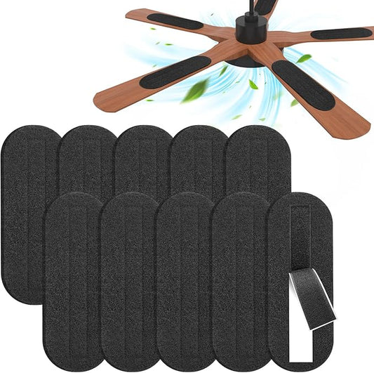 2025 Upgrade 10pcs Ceiling Fan Filters for Blades Easy-Stick Strong Fixity Activated Coconut Carbon Fan Filter for Ceiling Fan, Universal Fan Blade Air Fresh Purifier Cat Litter Box Filter, Black