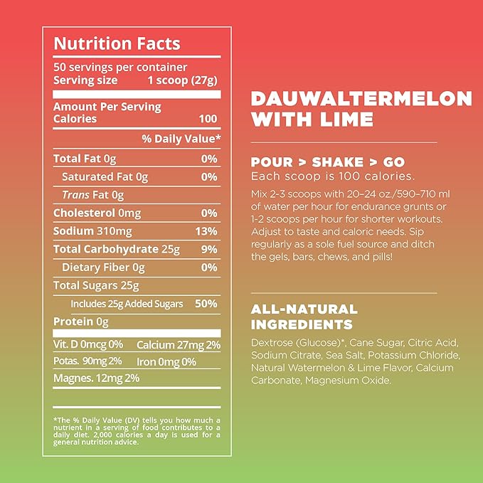 Tailwind Nutrition Endurance Fuel, Carbohydrate & Electrolyte Sports Drink Mix Powder, Gluten-Free, Vegan, Dauwaltermelon, 50 Servings