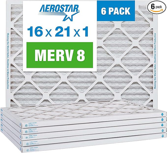 Aerostar 16x21x1 MERV 8-6 Count - High Efficiency Pleated HVAC, Furnace & Air Conditioner Filters - Removes Dust, Lint, Mold & Allergy-Causing Pollen