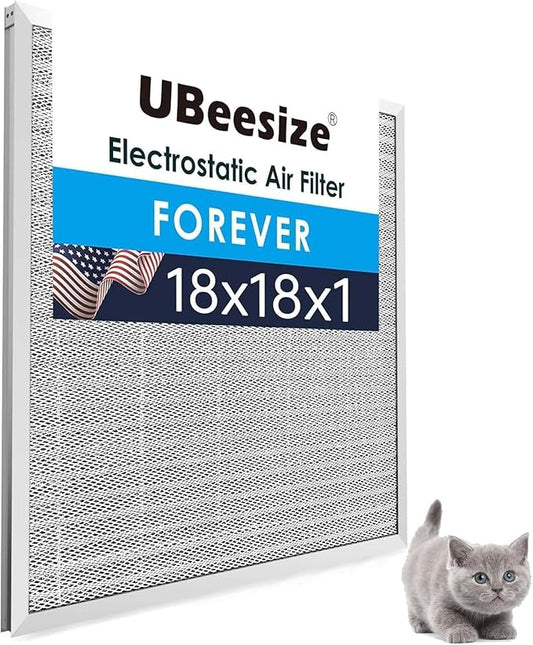 UBeesize 18x18x1 Reusable Electrostatic Air Filter HVAC AC Furnace Filter,MERV 8, Washable, Lasts a Lifetime,Permanent Air Filter,Breathe Fresher,Home And Office(Actual Size:17.44x17.44x0.82 Inch)