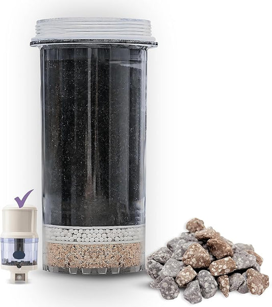 Water Filter Cartridge Replacement 1361 and Mineral Stones 13564 (formerly 1386) for Nikken Water Filter PiMag Aqua Pour Gravity System 1360, Home Gravity Filtration System for Countertop Filters