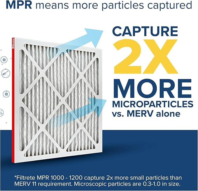 Filtrete 25x25x1 AC Furnace Air Filter, MERV 11, MPR 1000, Micro Allergen Defense, 3-Month Pleated 1-Inch Electrostatic Air Cleaning Filter, 4 Pack (Actual Size 4-Pack 24.688x24.688x0.813 in)