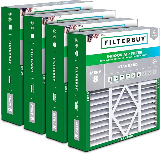 Filterbuy 20x25x5 Air Filter MERV 8 (MPR 700) Dust Defense (4-Pack), Pleated HVAC AC Furnace Filters for Amana, Coleman, Goodman, Maytag, York, and More (Actual Size: 20.19 x 25.31 x 5.25)