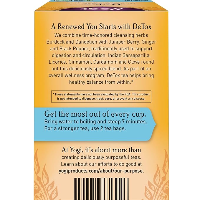 Yogi Tea DeTox Tea - 16 Tea Bags per Pack (6 Packs) - Organic Detox Tea for Digestive & Circulation Support - Includes Burdock, Dandelion, Ginger Root, Black Pepper, Cardamom & Juniper Berry