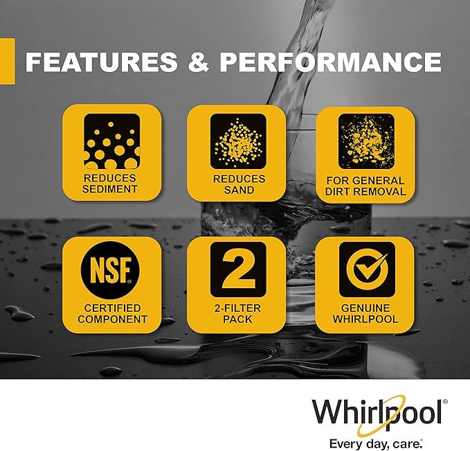 Whirlpool 2.5"x10" Sediment Water Filter Replacement Cartridge WHKF_WHPL, NSF Certified 30-Micron Rating Protects Home Appliances, Fits Whole House Filtration Housings WHKF-DWHV and WHKF-DWH, 2-Pack