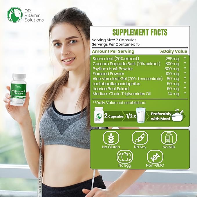DR VITAMIN SOLUTIONS 15 Day Gut Cleanse Detox for Women w/GLP-1 Support - Natural Colon & Detox Cleanse for Weight Loss - Bloating & Constipation Relief - Flushes Toxins & Supports Immunity - 60 Ct.