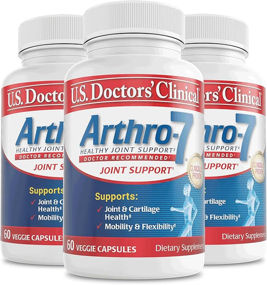 U.S. Doctors’ Clinical Arthro-7 - Clinically Proven Joint Support Complex with Turmeric, Collagen, Bromelain for Flexibility, Mobility, & Strong Cartilage - 180 Capsules(3 Bottles) - 45/90-Day Supply