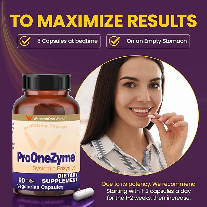 WellnessOne ProOneZyme Digestive Enzymes Supplements - Systemic Proteolytic Enzymes for Digestion, Gut Health, Gas Relief & Bloating - Contains Bromelain, Nattokinase, Protease & More - 90 Capsules