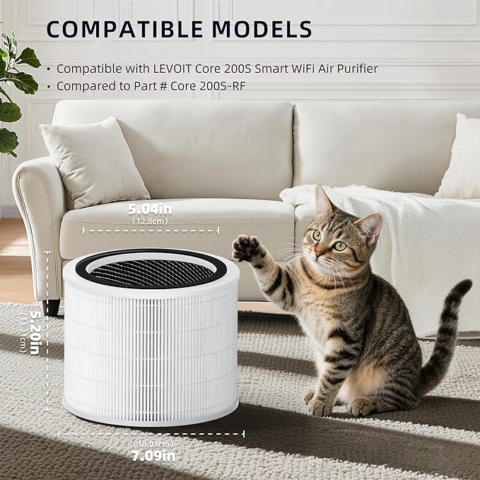 Core 200S Replacement Filter for LEVOIT Core 200S Smart WiFi Air Purifier, Funmit 3-in-1 H13 True HEPA Filter Replacement and High-Efficiency Activated Carbon, Part # Core 200S-RF, 2 Pack