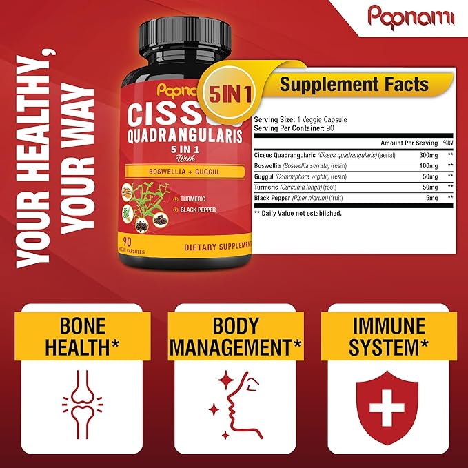 Super Cissus Quadrangularis Extract Capsules with Boswellia, Guggul, Turmeric, Pepper | 3 Months Supply