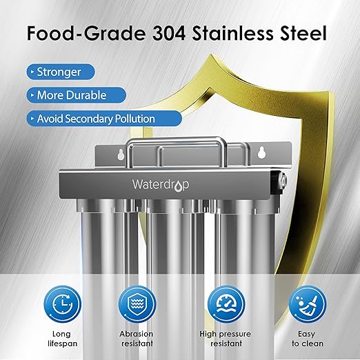 Waterdrop TST-UF 0.01μm Ultra-Filtration Under Sink Water Filter System, Stainless Steel Water Filter for Sink, 5X Service Life Under Sink Water Filtration System, Removes 99% of Contaminants