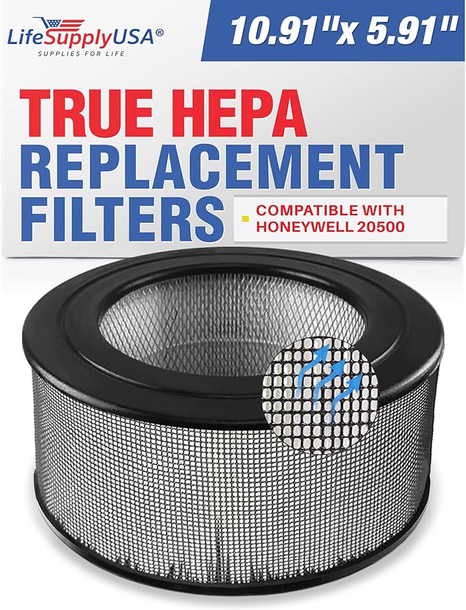 LifeSupplyUSA Replacement HEPA Filter Compatible with Honeywell 20500 Air Cleaner 10500 (EV-10) 17000 17005 17006 17007 17008 17009 83170