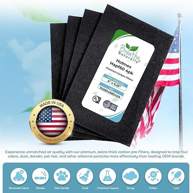 Breathe Naturally - Hapf600 HEPA Carbon Filter Replacement for Holmes Air Purifiers - High Efficiency Carbon Air Cleaner Filters - Compatible with Holmes HAPF600 Series - (4 Pack Carbon Filter C)