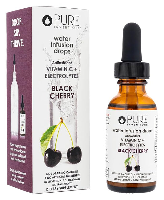 Pure Inventions - Black Cherry Water Infusion Drops - Antioxidants, Vitamin C & Electrolytes -Health & Wellness Drink -Immunity Support -Sugar Free, Zero Calorie, No Artificial Sweeteners -30 Servings
