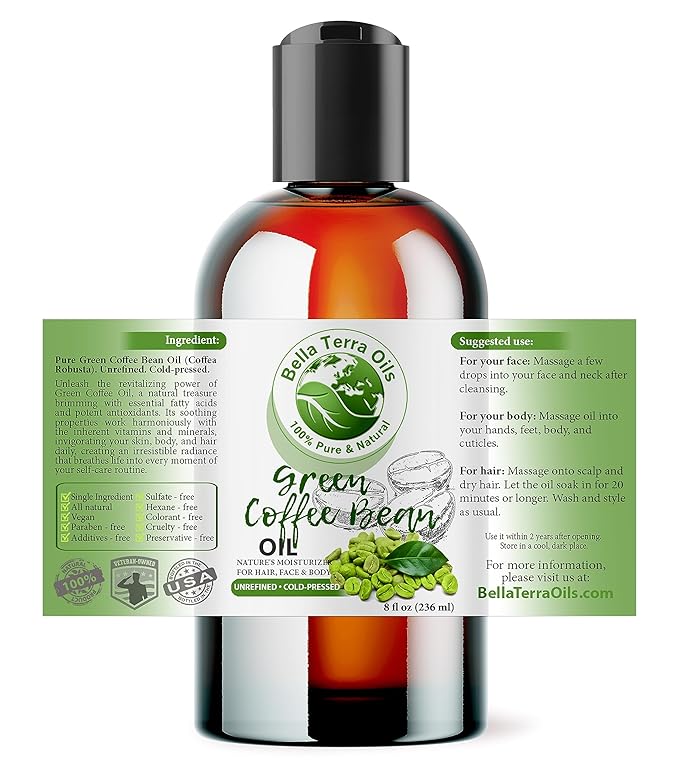 Bella Terra Oils - Green Coffee Bean Oil 8 oz - Celebrating the Aromatic Intensity of Green Oil, Filled with Essential Nutrients for a Refreshed Look