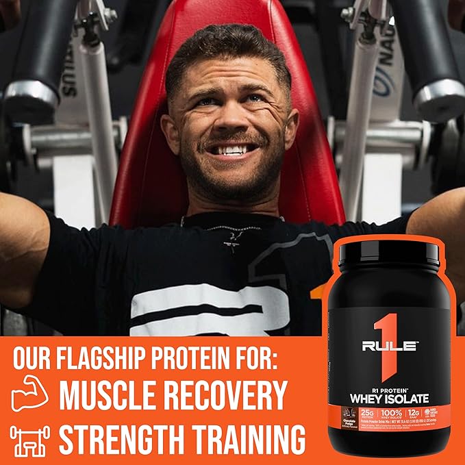 Rule 1 R1 Protein Whey Isolate - with 25g Protein & 6g BCAA Exclusively from Isolated & Hydrolyzed Sources for Workout Recovery (2 Pounds*, Strawberries & Crème)