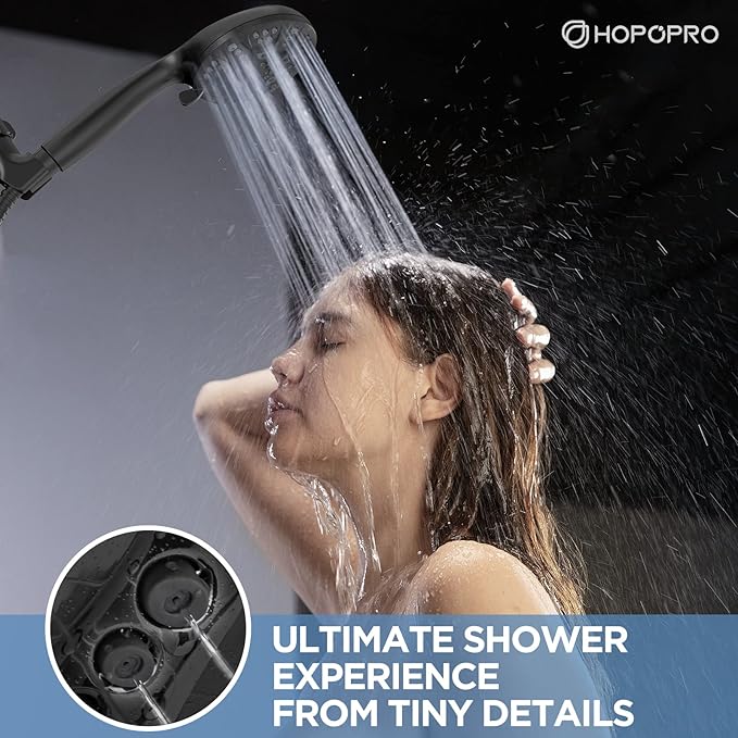 6-Mode High Pressure Handheld Shower Head Set, Consumer Reports Recommended HOPOPRO High Flow Hand Held Showerhead with 59 Inch Hose Bracket Teflon Tape Rubber Washers