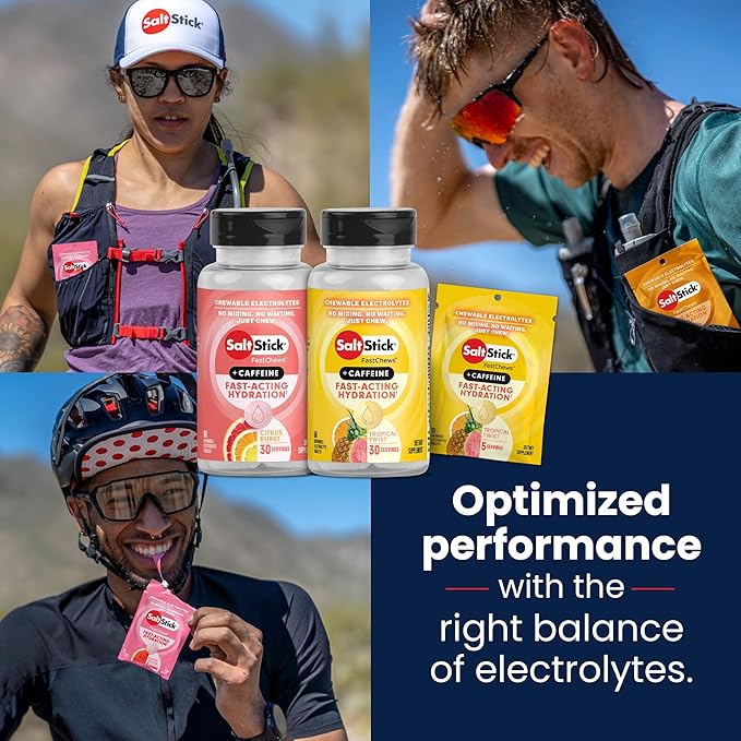 SaltStick Electrolyte FastChews with Caffeine - 60 Tropical Twist Chewable Electrolytes - Salt Tablets for Running and Hydration, Electrolyte Chews - 60 Count