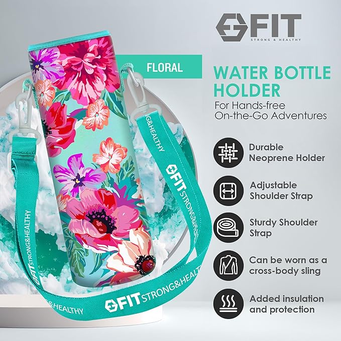 FIT Strong & Healthy 32 oz Glass Water Bottle with Straw Lid, Time Marker, Sleeve & Extra Lid - Motivational, Wide Mouth 1 Liter Glass Drinking Bottle