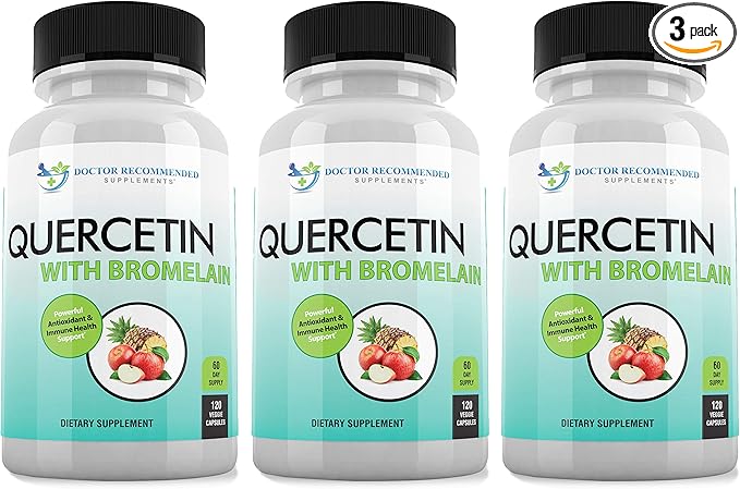 Quercetin 800mg w/Bromelain 165mg Per Serving- 120 Veggie Capsules-Full 60 Day Supply, Vitamin Supplement, Bioflavonoids, Gluten Free, Non-GMO (Pack of 3)