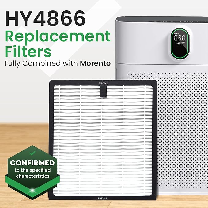 HY4866 Air Purifier Replacement Filter - 2 Pack Compatible with MORENTO, WESTHEY HY4866, YIOU M1 - True HEPA Filter, 4 Stage Filtration, Carbon & Silver Technology