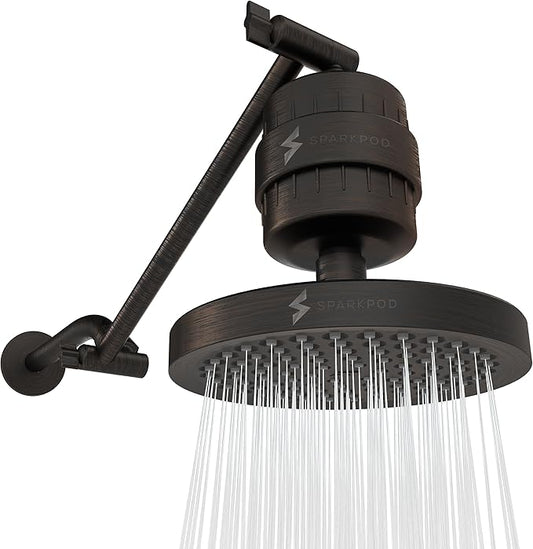 SparkPod 6" High Pressure Rain Shower Head with 23 Stage Filter Capsule & 11 Inch Adjustable Shower Arm Extension - Shower Filter Reduces Chlorine for Smoother Hair & Skin (Round, Oil-Rubbed Bronze)