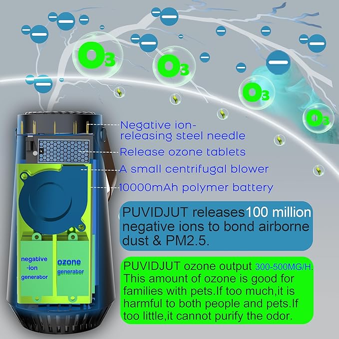 Ozone Machine for Car and Ionic Air Purifier 2-IN-1 to Clean Pet Smell,Smoke Odor, and Dust, Pollen for Home Room, Car and Personal Spaces