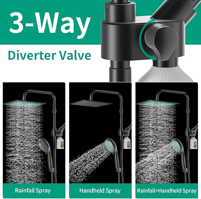 10" Filtered Rain Shower Head with Handheld Spray Combo, High Pressure Shower Head and Handle Set with Filter, Dual Shower Head with Extra Long Hose and Adjustable Extension Arm (Black)