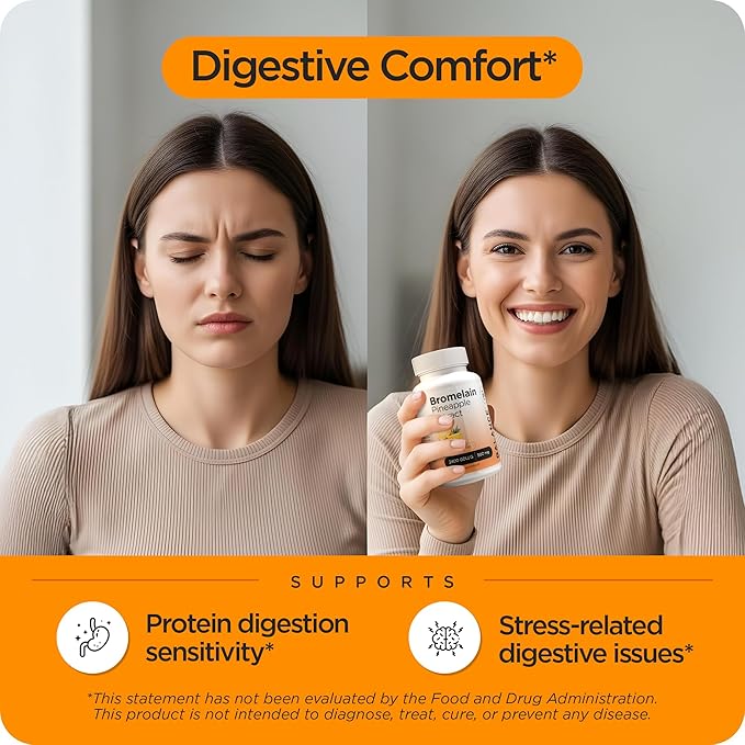 Balancebreens Bromelain 500mg Capsules – 2400 GDU Pineapple Extract Supplement for Joint Support, Natural Swelling Support, and Healthy Digestion – 180 Organic Capsules Made in USA
