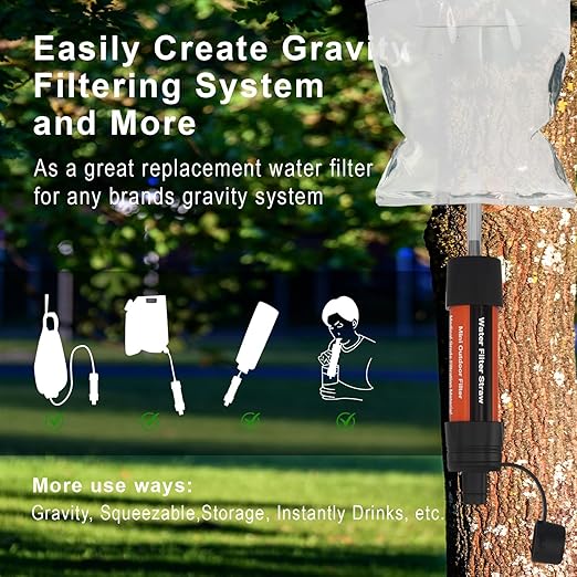 4 Pack Water Filter Straw - Portable, Compact, Multipurpose Water Purification Device for Emergency Kits, Outdoor Activities, Camping, Travel